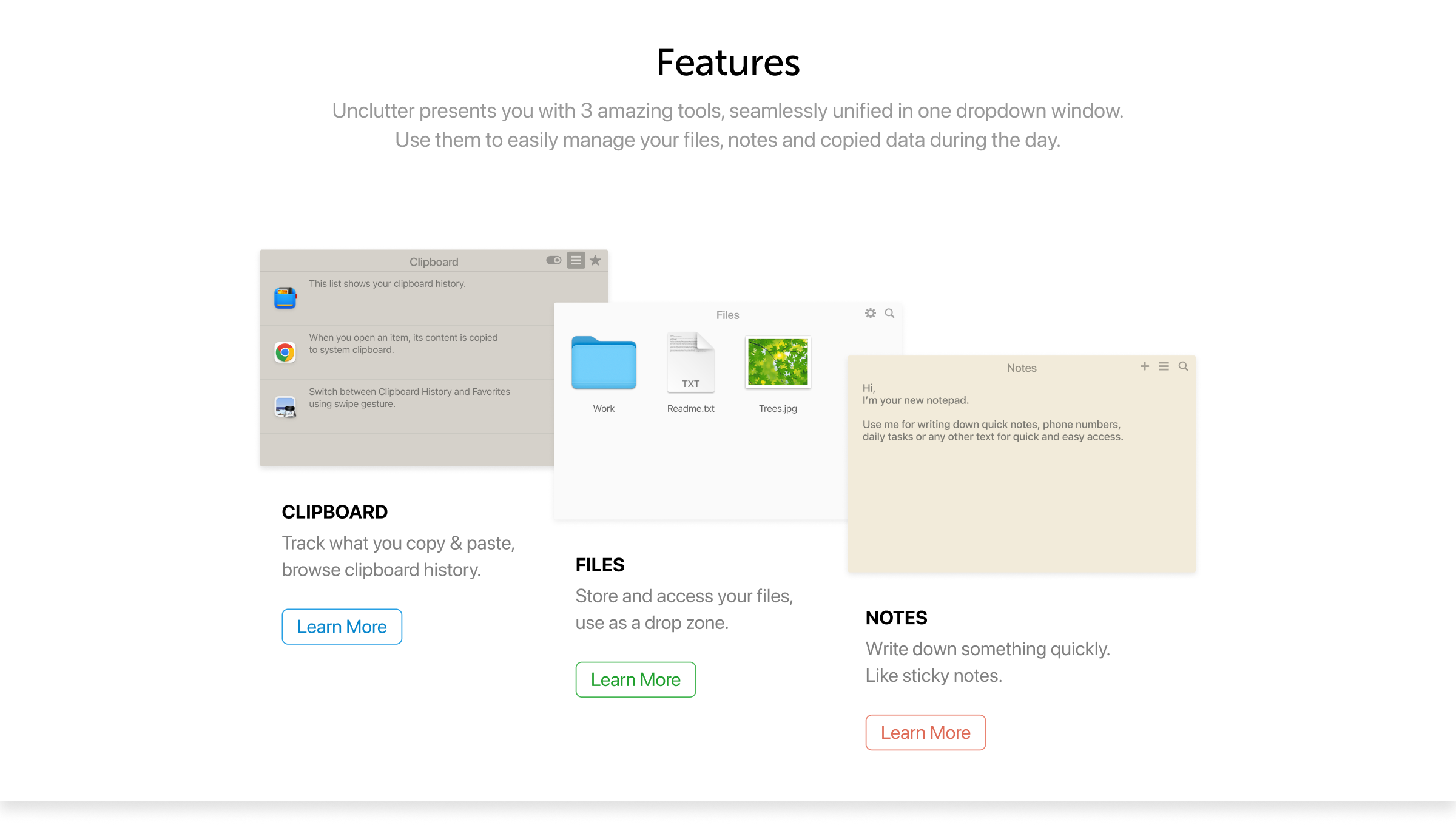 Before: 'Features' panel with generic feature descriptions